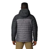 Campera técnica Columbia con tecnología Omni-Heat termorreflectante y aislamiento Thermarator. Presenta un diseño bicolor en tonos gris oscuro y gris medio, con capucha ajustable, cierre frontal completo, bolsillos laterales con cremallera y puños elásticos.