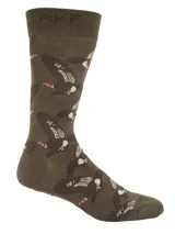 Calcetín de largo medio en color verde oliva, con estampado de cóndores en vuelo. Presenta elástico reforzado en la parte superior y tejido suave.