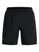 Short deportivo negro Under Armour Launch de 7 pulgadas para hombre, con logo reflectivo en la pierna izquierda.