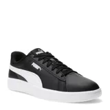 Championes Puma Smash 3.0 L, color negro con franja lateral blanca y suela blanca gruesa. Presentan cordones negros y logo Puma en el lateral y la lengüeta.