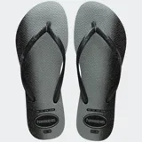 Ojotas Havaianas Slim Gloss con base gris degradé a negro y tiras negras.