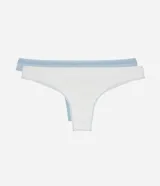 Kit de dos bombachas tipo bikini de corte clásico, confeccionadas en algodón con elastano. Presentan un diseño de tiro medio con laterales de ancho medio y acabado liso. El set incluye una prenda en color blanco y otra en color celeste.