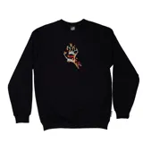 Buzo de cuello redondo color negro, con diseño gráfico bordado en el centro del pecho que representa una mano esquelética en llamas.