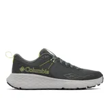 Championes de senderismo Columbia modelo Konos TRS, color gris oscuro con detalles en verde lima. Presentan empeine de malla técnica con sobrecapas sin costuras, sistema Navic Fit para ajuste en el mediopié, mediasuela Techlite+ para amortiguación y suela Adapt Trax para tracción en diversas superficies.
