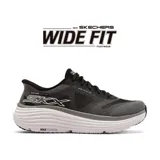 Championes deportivos Skechers Slip-ins Max Cushioning Endeavour Exciton Wide Fit, color negro con detalles en gris y blanco. Diseñados con horma ancha, plantilla Air Cooled Memory Foam y tecnología Natural Rocker para una transición suave en cada paso.