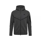 Campera deportiva Nike Tech Fleece con capucha, cierre frontal completo y bolsillo lateral con cierre termosellado en la manga izquierda. Presenta diseño ergonómico con costuras características de la línea Tech.
