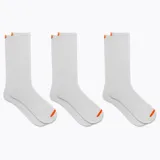 Pack de tres pares de medias largas de algodón color blanco, con diseño acanalado, talón y puntera acolchados, y detalle de línea naranja en la punta.