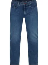 Pantalón de jean azul de corte recto, con cinco bolsillos y tejido denim elástico.