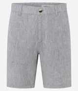 Bermuda slim de lino y algodón color beige, de corte ajustado, con trabillas para cinturón y bolsillos laterales y traseros.
