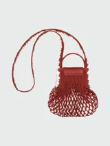 Bolso crossbody Longchamp modelo Le Pliage Xtra Filet Craft XS, de diseño tipo red en color terracota con detalles en cuero al tono, manijas cortas y correa larga ajustable.