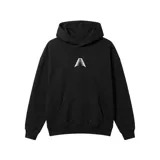 Canguro negro de algodón con capucha, bolsillo frontal tipo canguro y logo de Anthony Edwards estampado en blanco en el centro del pecho.