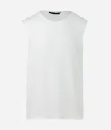 Musculosa negra de corte regular con textura de punto y escote redondo (canoa).