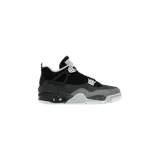 Championes Jordan 4 Retro Fear de caña media, en tonos negro y gris, con detalles blancos y suela con efecto salpicado.
