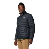 Campera puffer Columbia modelo Powder Lite II, color negro, con tecnología termorreflectiva Omni-Heat, cuello alto, cierre frontal y bolsillos laterales con cremallera.