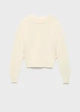 Jersey de punto medio con cuello redondo y manga larga. Presenta un diseño recto con aberturas laterales en el bajo y cierre de lazos en los costados.