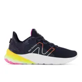 Championes New Balance Fresh Foam Roav para mujer, color azul marino con detalles en rosa, amarillo y blanco.
