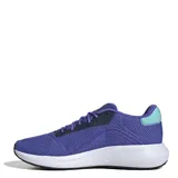 Championes de running Adidas modelo Response Runner, color violeta con las icónicas tres tiras laterales en blanco y detalles en azul oscuro. Presentan una estructura de malla transpirable, mediasuela de EVA para una amortiguación ligera y suela de goma con gran agarre.
