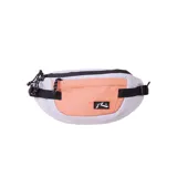 Riñonera Rusty color lila y naranja, con correa ajustable y logo estampado.