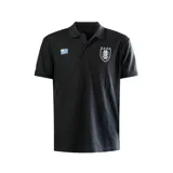 Camiseta tipo polo de algodón color negro con escudo de la Asociación Uruguaya de Fútbol (AUF) y bandera de Uruguay bordados en el pecho.