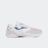 Championes de tenis Joma modelo Set Lady 2532 para mujer, con capellada blanca y detalles en rosado y azul. Cuentan con entresuela blanca con efecto salpicado y suela de goma diseñada para superficies de juego.