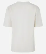 Remera color crema de algodón, corte slim, con cuello redondo y mangas cortas. Estampa frontal con las palabras 'amor', 'amour' y 'amore' en color borgoña.