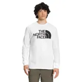 Remera blanca de manga larga The North Face con logo negro estampado en el pecho.