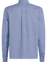Camisa de corte regular confeccionada en algodón Oxford, con estampado de cuadros Vichy en color azul y blanco. Cuenta con cuello abotonado, cierre frontal de botones y mangas largas con puños ajustables. Incorpora un pequeño logo bordado de la marca en el pecho.