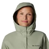 Campera impermeable Columbia modelo Arcadia II, con tecnología Omni-Tech, costuras selladas y forro de malla. Cuenta con capucha ajustable, cierre frontal, bolsillos laterales con cremallera y dobladillo ajustable con cordón. Diseño empacable en su propio bolsillo.
