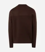 Suéter de punto para hombre con cuello redondo y manga larga. Presenta un diseño combinado con una parte superior lisa y una parte inferior con canalé texturizado horizontal. Marca Marfinno.