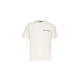 Remera Moncler Grenoble de cuello redondo y manga corta, color blanco marfil con pequeño logo y texto impreso en el pecho.