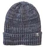 Gorro tipo beanie de punto grueso con doblez en el borde y etiqueta pequeña con logo N+.