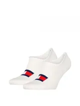 Pack de dos pares de medias tobilleras blancas de Tommy Hilfiger, con el logo de la bandera de la marca estampado en el empeine.