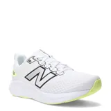 Championes New Balance modelo 460, color blanco con logo 'N' negro y detalles en amarillo flúor en la suela y el talón. Presentan una capellada de malla transpirable y cordones blancos.
