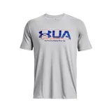 Remera gris de Under Armour con logo de la marca en azul y rojo.