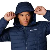 Campera puffer Columbia modelo Powder Lite II, color azul marino, con capucha integrada, cierre frontal completo y bolsillos laterales con cremallera. Cuenta con tecnología Omni-Heat™ termorreflectante y aislamiento sintético Thermarator™.