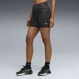 Short tipo calza Puma de talle alto con estampado animal print en tonos de gris y negro. Cuenta con el logo de la marca en blanco en la parte inferior izquierda.