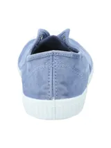 Zapatilla española ligera RKF modelo Greece, color azul, fabricada en algodón orgánico con puntera reforzada y suela de caucho natural.