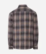 Camisa de manga larga confeccionada en franela de algodón, con diseño de cuadros, cuello inglés, cierre frontal con botones y un bolsillo en el pecho.