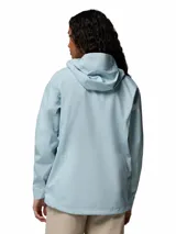 Campera cortaviento e impermeable Columbia Trailborne 2.5L en color celeste, con capucha integrada, cierre frontal bidireccional, bolsillos con cierre y tecnología Omni-Tech.