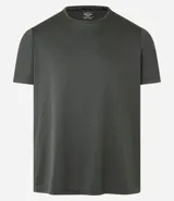 Remera deportiva verde militar de manga corta, confeccionada en tejido de malla 100% poliéster con tecnología Get Dry.