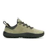 Championes Merrell modelo Wrapt, color verde oliva con suela negra. Diseño híbrido de caída cero con parte superior de piel de ante y malla transpirable, diseñado para imitar la forma natural del pie.