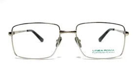 Armazón de anteojos recetados Linea Roma, modelo 108, con marco rectangular de metal plateado y acabado platinado.