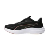 Championes de running Puma Skyrocket Lite 2, color negro con suela blanca y detalles plateados. Presentan diseño de malla transpirable y la franja característica de Puma en el lateral.