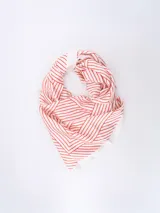 Pañuelo cuadrado de 90 x 90 cm, color blanco con rayas diagonales color ladrillo.