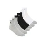 Pack de seis pares de medias deportivas Hurley de caña media, en colores negro, blanco y gris, con puntera y talón reforzados en contraste y el logo de la marca bordado en el lateral.