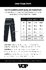 Pantalón jean cargo de corte oversize y tiro medio, con bolsillos laterales tipo cargo y costuras reforzadas en las rodillas.