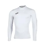 Remera deportiva blanca de manga larga con cuello alto y logo de la marca Joma en el pecho.
