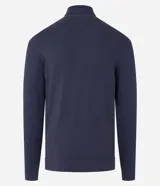 Buzo de corte slim, color negro, con cuello alto y mangas largas, confeccionado en tejido de punto liso.
