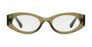 Lentes blueblocker con montura ovalada de bio-acrílico translúcido en color verde musgo, con protección contra luz azul y rayos UV400.