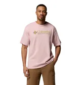 Remera de algodón de alto gramaje marca Columbia, color rosado, con cuello redondo acanalado y estampa frontal con el logo y texto "Columbia Sportswear Company".